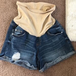 Indigo blue jean maternity shorts
